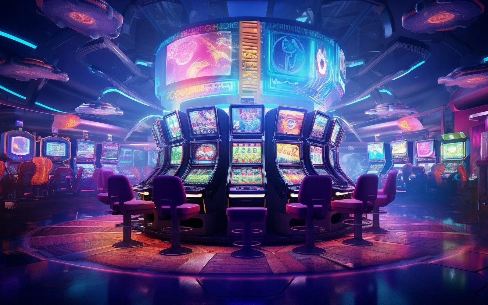ภาพเกมสล็อตธีมแฟนตาซีพร้อมวงล้อและสัญลักษณ์พิเศษ